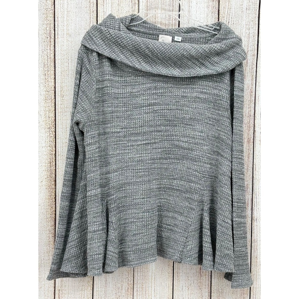 Postmark Lassen Coal Neck Sweater Large Gray Textured Knit Swing Anthropologie‎